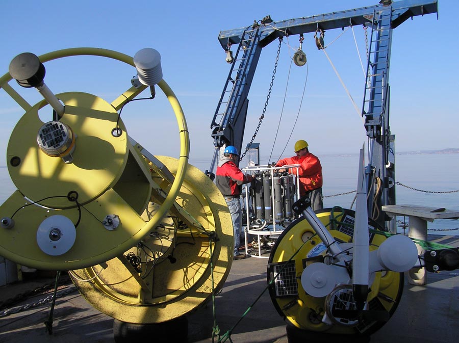 Preparing to deploy meteorological buoys on Lake Superior