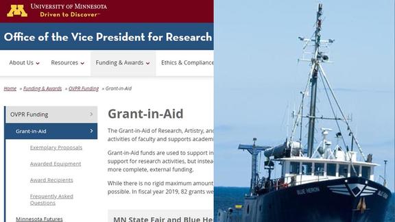 The 2019 UMN Grant in Aid includes funds for RV Blue Heron ship time.
