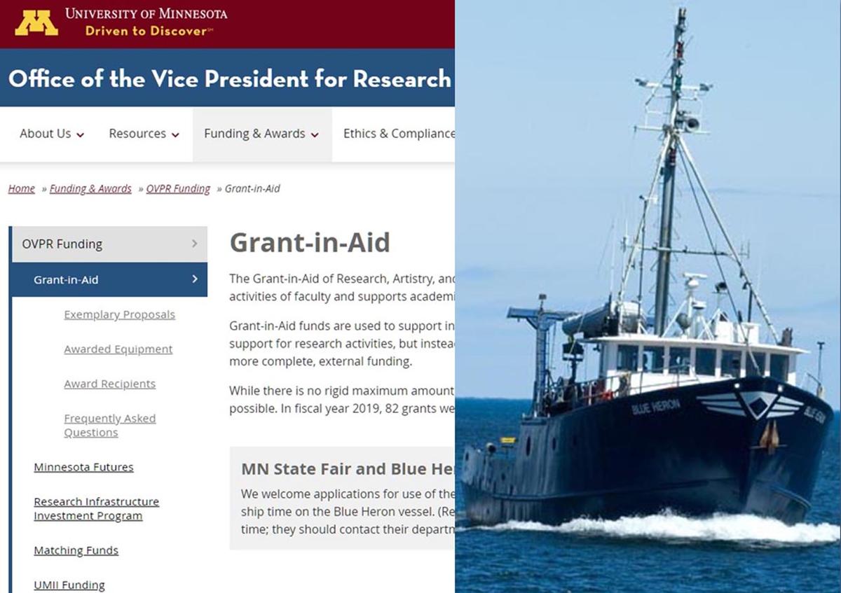 The 2019 UMN Grant in Aid includes funds for RV Blue Heron ship time.