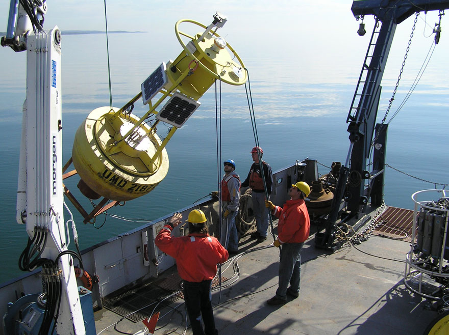Buoy deployment off of the RV Blue Heron - our meteorological buoys collected data about western Lake Superior